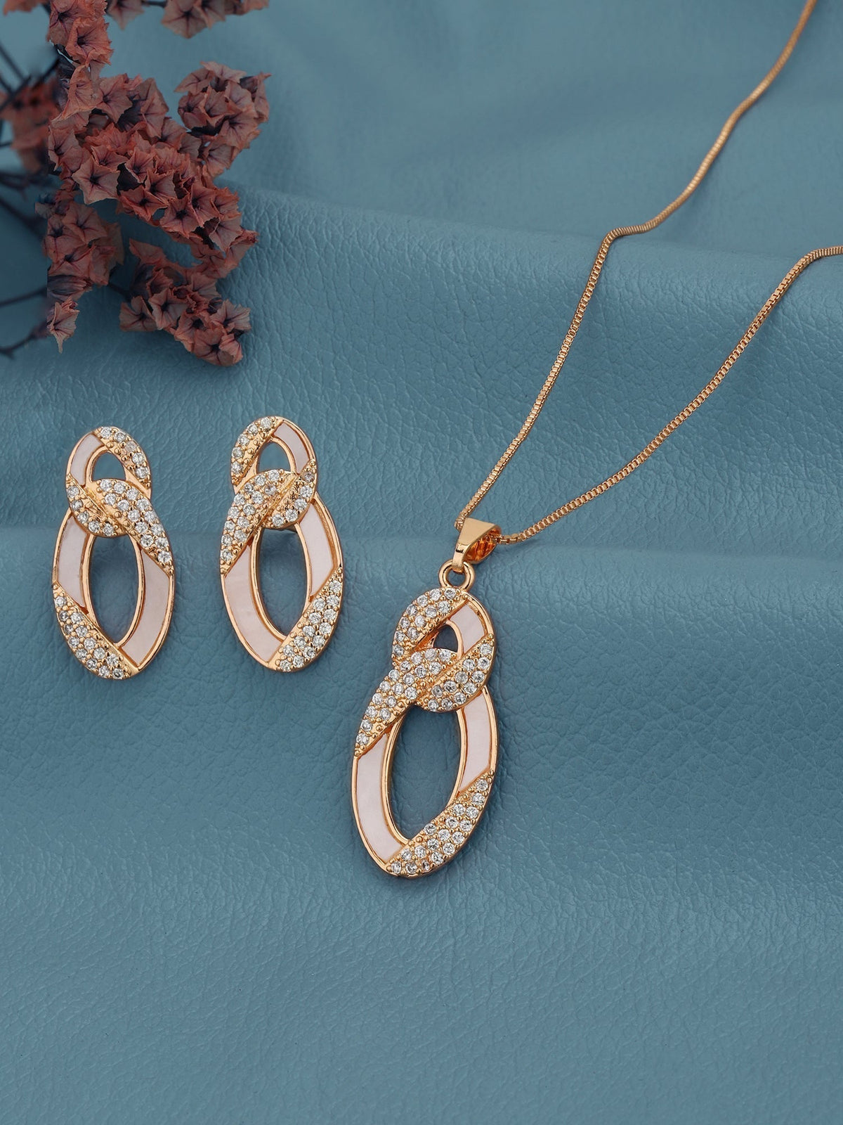 Rose Gold Plated with CZ Infinity Pendant and Earring Set