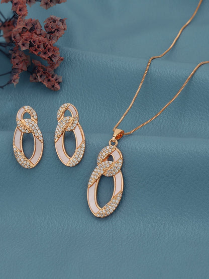 Rose Gold Plated with CZ Infinity Pendant and Earring Set