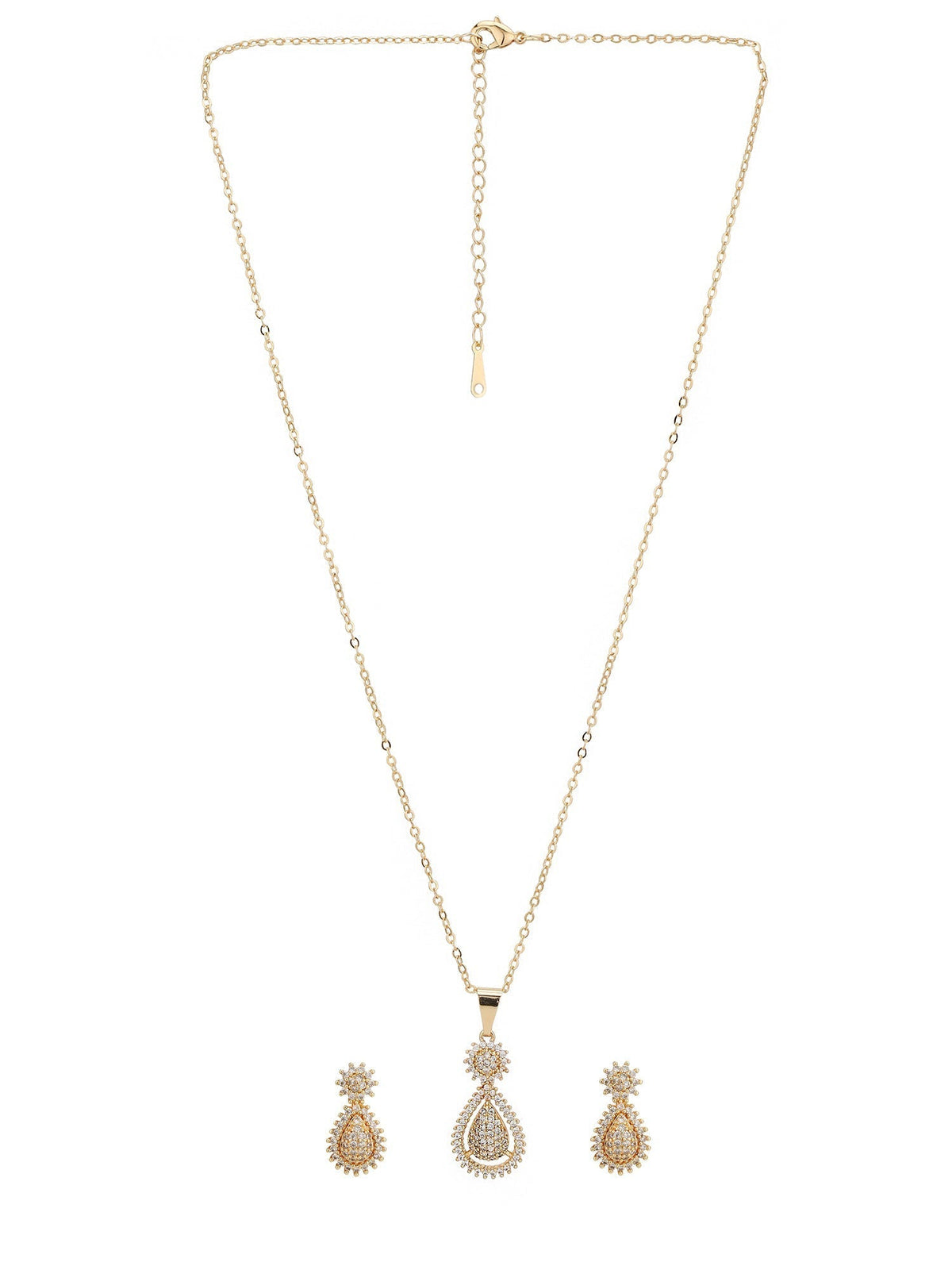 Gold Plated with CZ Ear Drop Pendant and Earring Set
