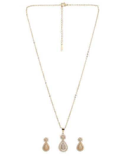 Gold Plated with CZ Ear Drop Pendant and Earring Set