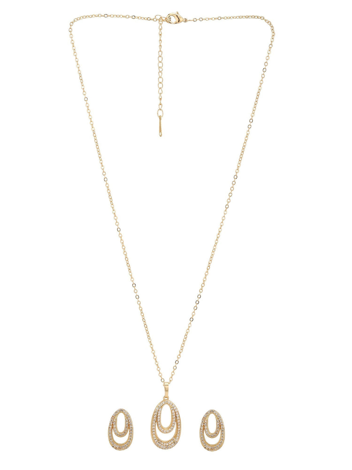 Gold Plated with CZ Oval Pendant and Earring Set