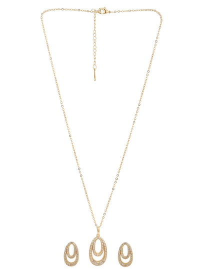 Gold Plated with CZ Oval Pendant and Earring Set