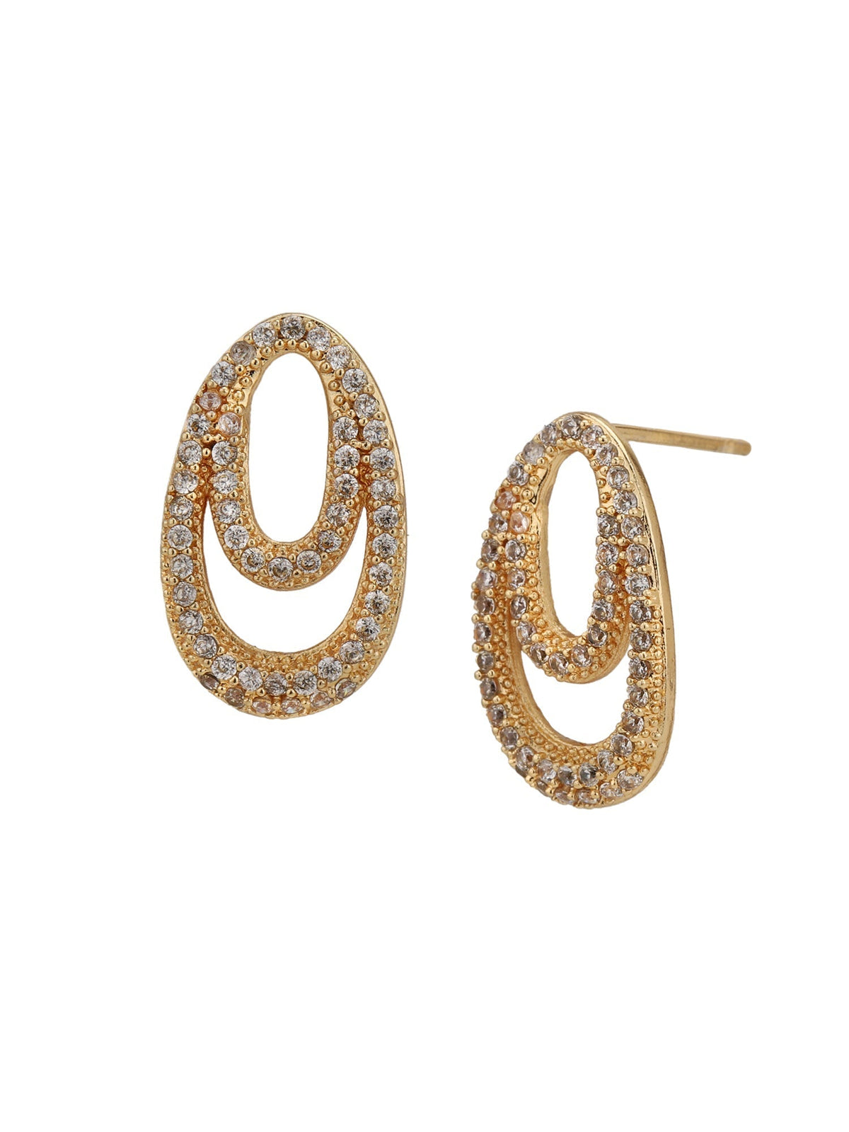 Gold Plated with CZ Oval Pendant and Earring Set