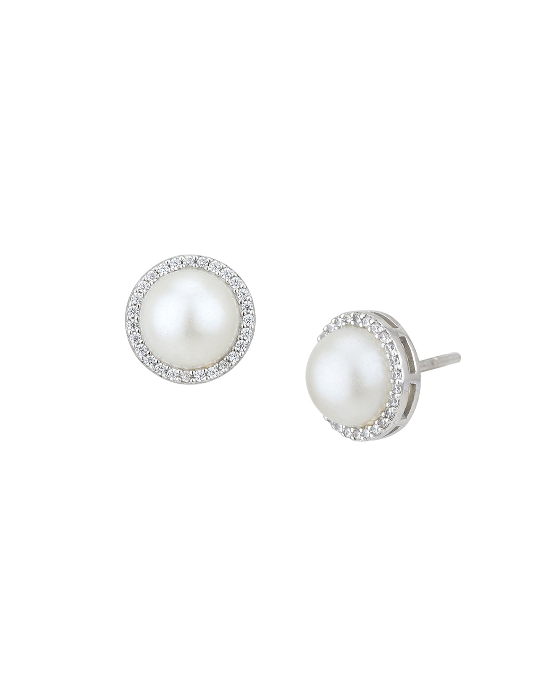 Rhodium Plated CZ with Pearl Stud &amp; Necklace Set
