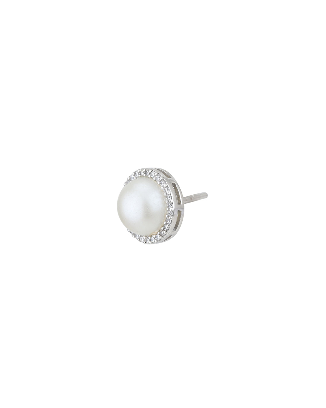 Rhodium Plated CZ with Pearl Stud &amp; Necklace Set