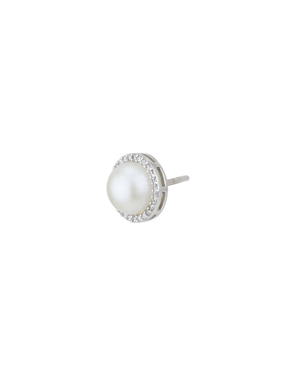 Rhodium Plated CZ with Pearl Stud &amp; Necklace Set