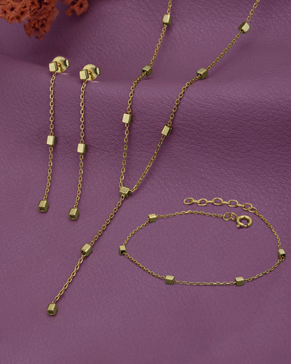 18kt Gold Plated Lariat Necklace and Earring Gift Set