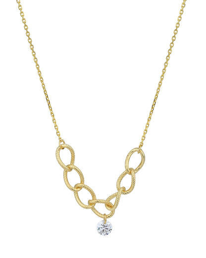 18kt Gold Plated CZ Link Bracelet with Earring and Necklace Set