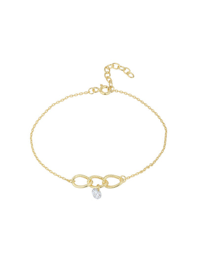 18kt Gold Plated CZ Link Bracelet with Earring and Necklace Set