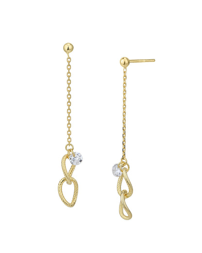 18kt Gold Plated CZ Link Bracelet with Earring and Necklace Set