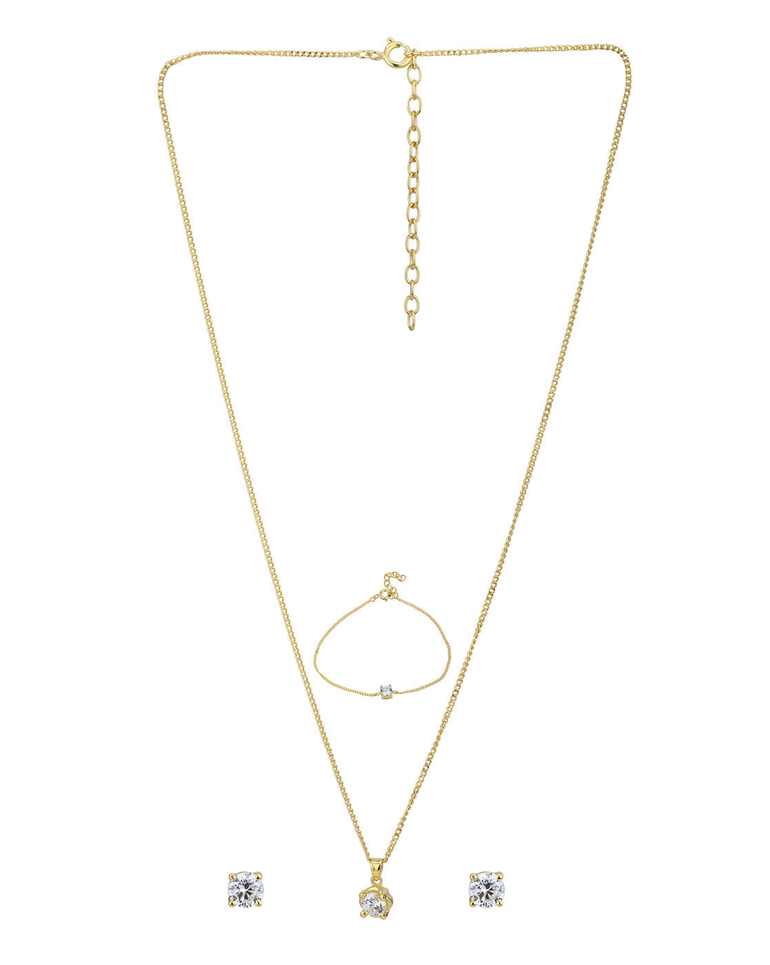 18kt Gold Plated CZ Dangling Solitaire Fancy Jewellery Set