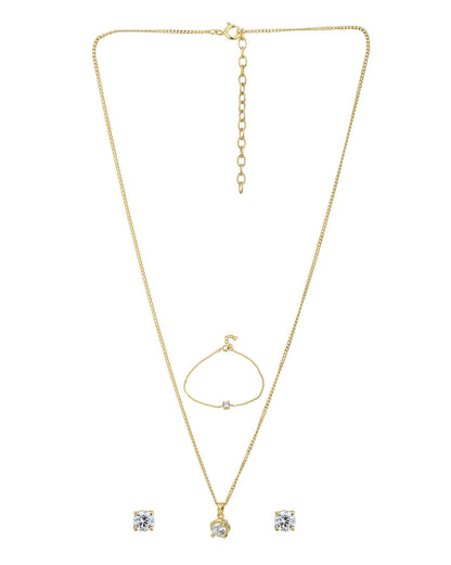 18kt Gold Plated CZ Dangling Solitaire Fancy Jewellery Set