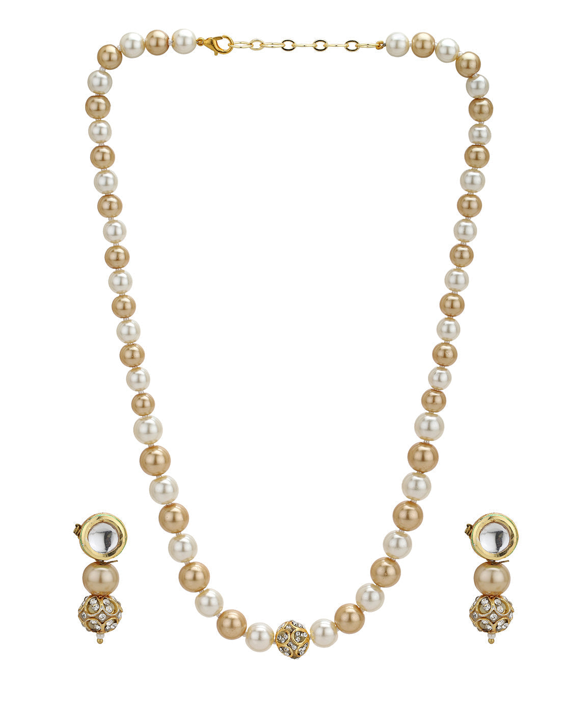 Gold Plated Multi Colour Pearl Beaded and CZ Jewellery Set