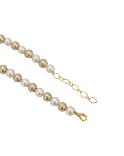 Gold Plated Multi Colour Pearl Beaded and CZ Jewellery Set