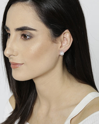 Rhodium Plated CZ and Pearl Stud Earring Gift Set Pack of 2