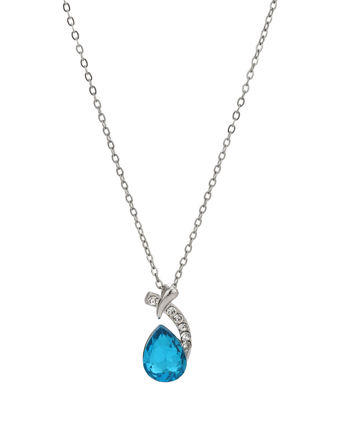 Silver Plated CZ Dangling Crystal Pendant with Chain and Earring Set