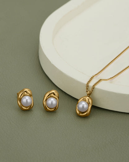 Gold Plated Freshwater Pearl Necklace and Earring Set
