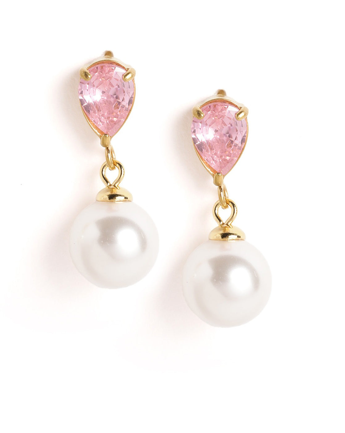 18kt Gold Plated Pear Drop CZ Pearl Necklace and Drop Earring Set