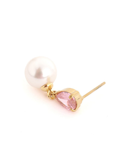18kt Gold Plated Pear Drop CZ Pearl Necklace and Drop Earring Set