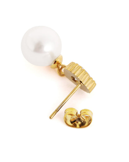 18kt Gold Plated Heart CZ Pearl Necklace and Drop Earring Set