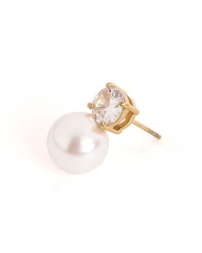 18kt Gold Plated Solitaire CZ Pearl Necklace and Drop Earring Set