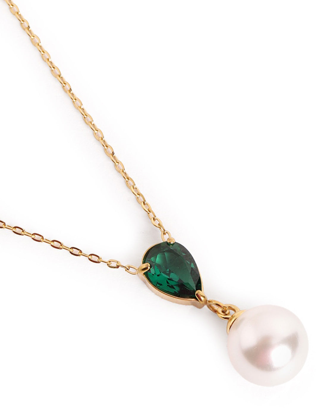 18kt Gold Plated Green CZ Pearl Necklace and Drop Earring Set