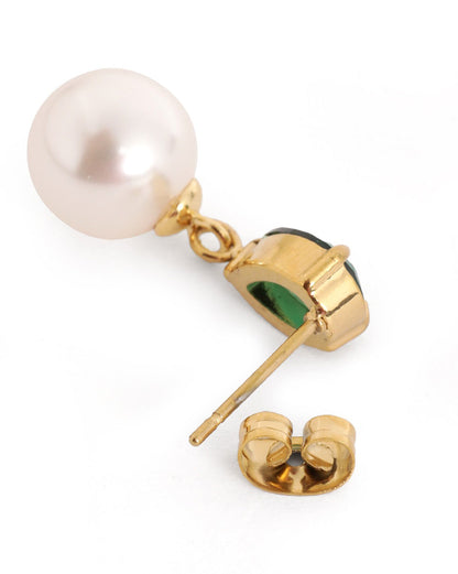 18kt Gold Plated Green CZ Pearl Necklace and Drop Earring Set