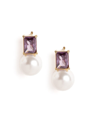 18kt Gold Plated Lavender CZ Pearl Necklace and Drop Earring Set