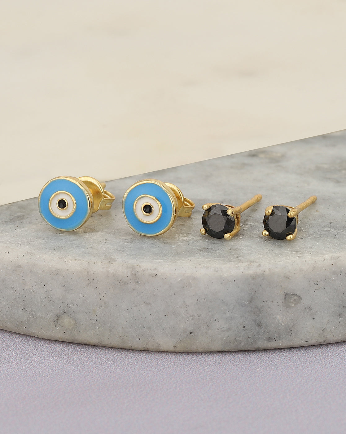 Set Of 2 18Kt Gold Plated With Enamel &amp; Cz Stud Earring For Girls