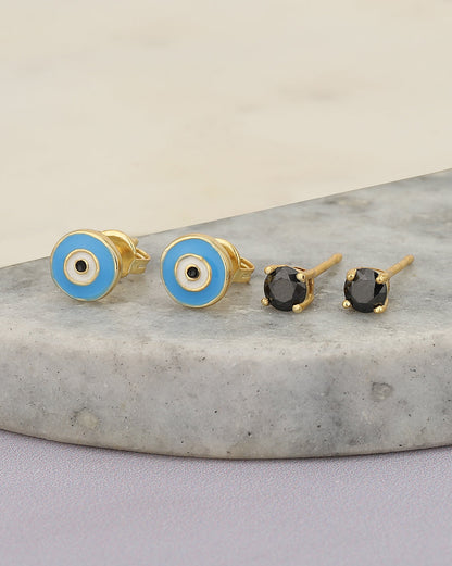 Set Of 2 18Kt Gold Plated With Enamel &amp; Cz Stud Earring For Girls