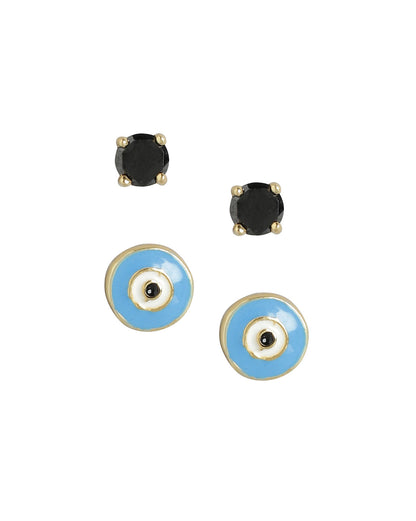 Set Of 2 18Kt Gold Plated With Enamel &amp; Cz Stud Earring For Girls