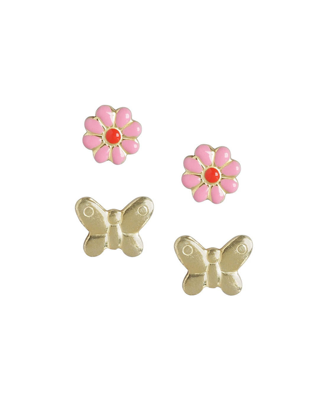 Set Of 2 18Kt Gold Plated With Enamel Stud Earring For Girls