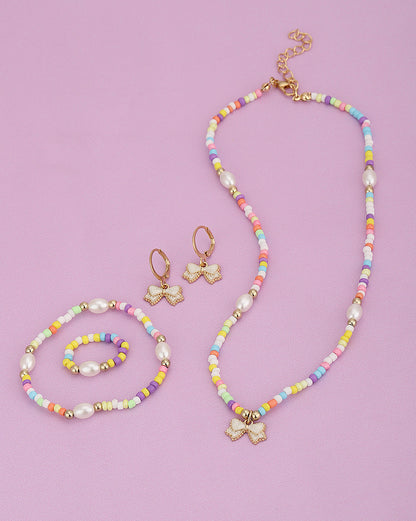 Gold Plated With Multicolour Bead Jewellery Set For Girl