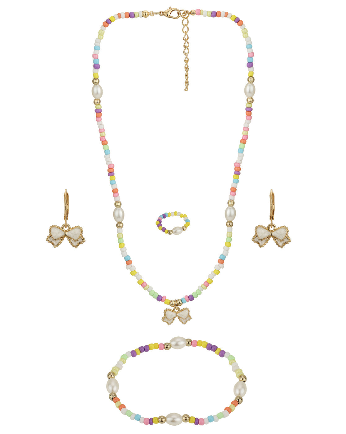 Gold Plated With Multicolour Bead Jewellery Set For Girl