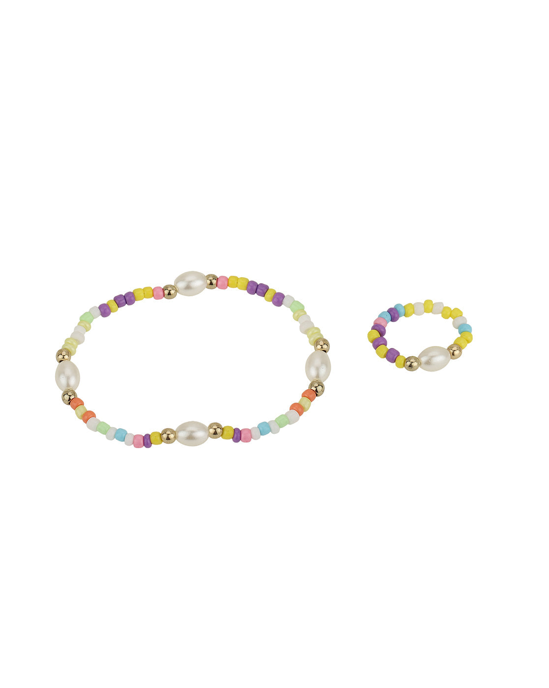 Gold Plated With Multicolour Bead Jewellery Set For Girl