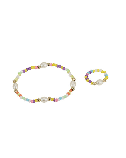 Gold Plated With Multicolour Bead Jewellery Set For Girl