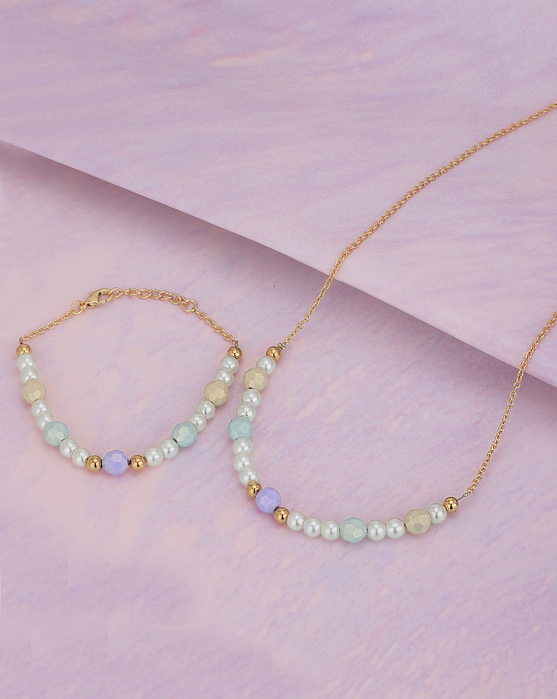 Gold Plated with Pearl Fancy Jewellery Set for girl