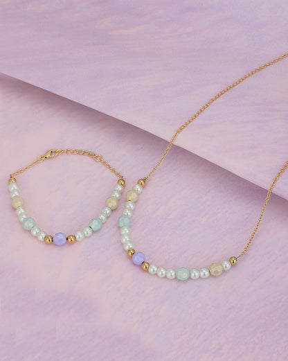 Gold Plated with Pearl Fancy Jewellery Set for girl