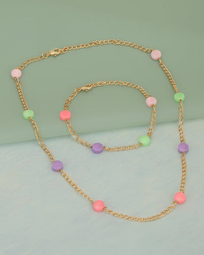 Gold Plated with Multicolor Fancy Bead Jewellery Set for girl
