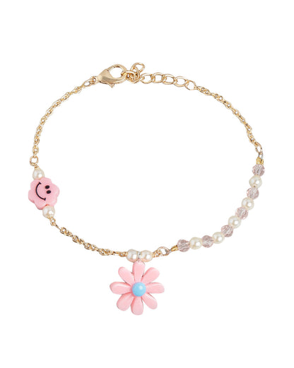 Gold Plated with Floral &amp; Smiley Beads Jewellery Set for girl