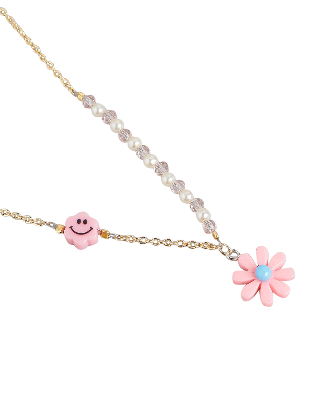 Gold Plated with Floral &amp; Smiley Beads Jewellery Set for girl