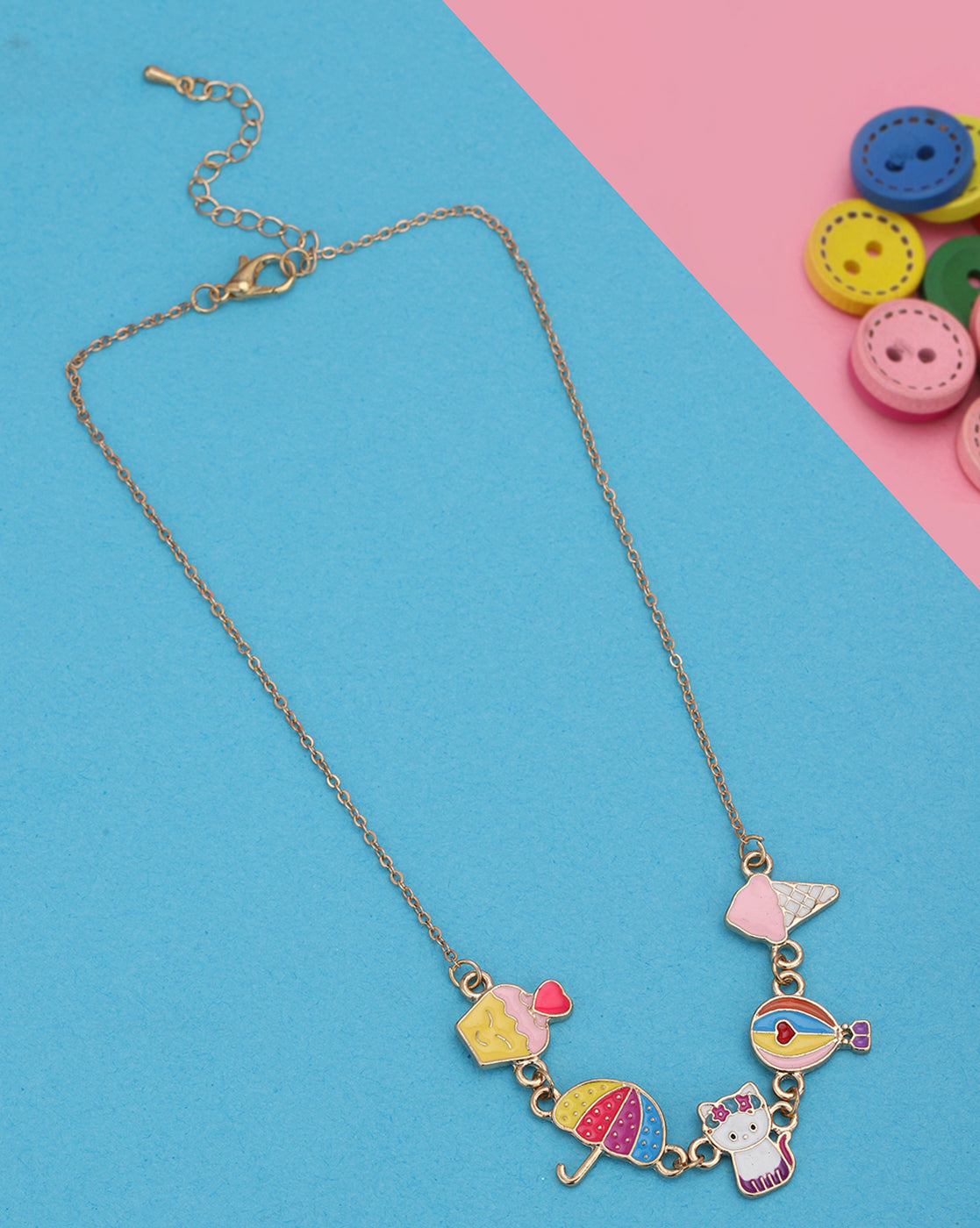 Rose Gold Plated Multi Figure Beach Themed Charm Necklace for Girls
