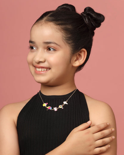 Rose Gold Plated Multi Figure Beach Themed Charm Necklace for Girls