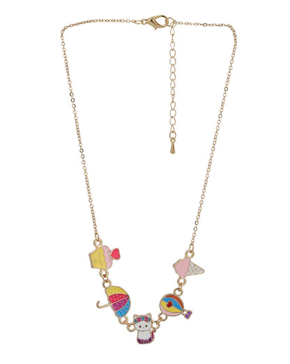 Rose Gold Plated Multi Figure Beach Themed Charm Necklace for Girls