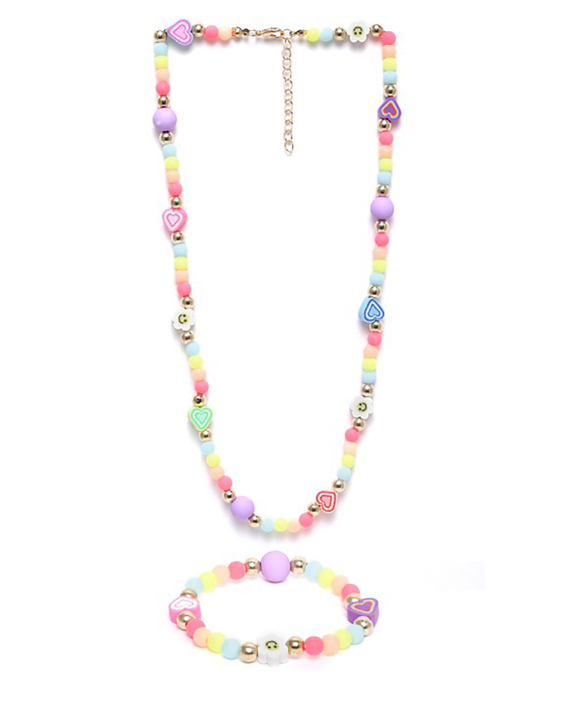 Gold Plated Colorful Beads and Heart Kids Jewellery Set for Girl