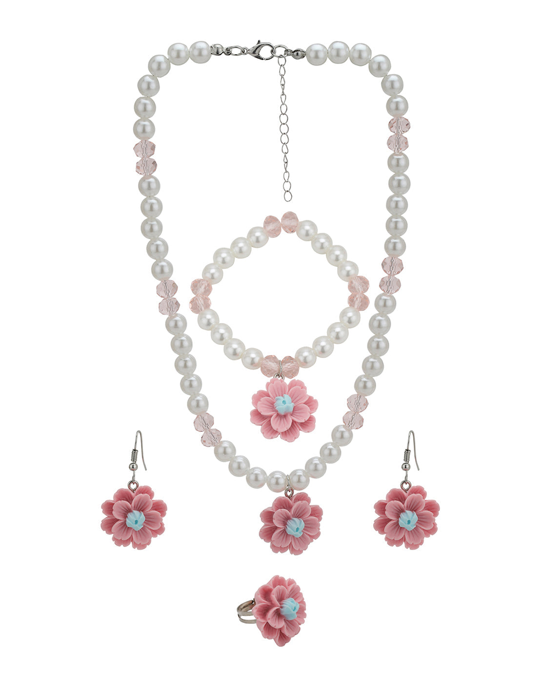 Silver Plated Multi Colour Garden themed Jewellery Set for Girl