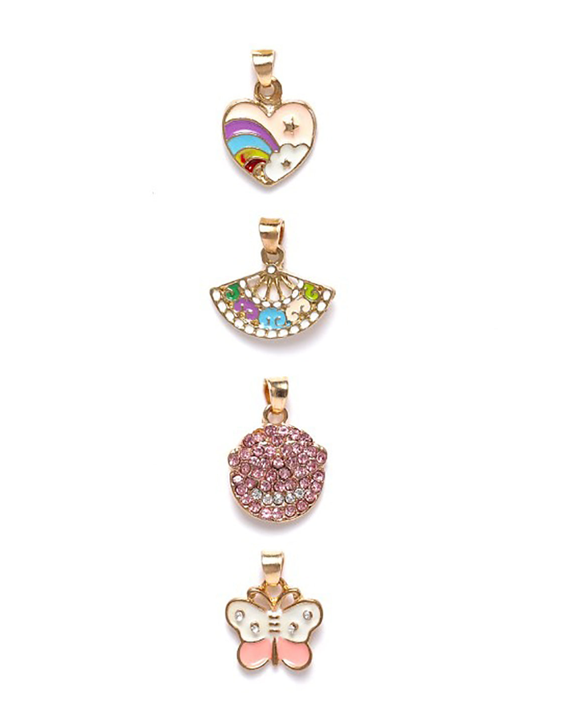 GenZ Rose Gold Plated Set of 5 Inter changeable Multi Figure Enamel Pendant Necklace
