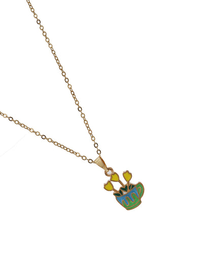 GenZ Rose Gold Plated Set of 5 Inter changeable Multi Figure Enamel Pendant Necklace