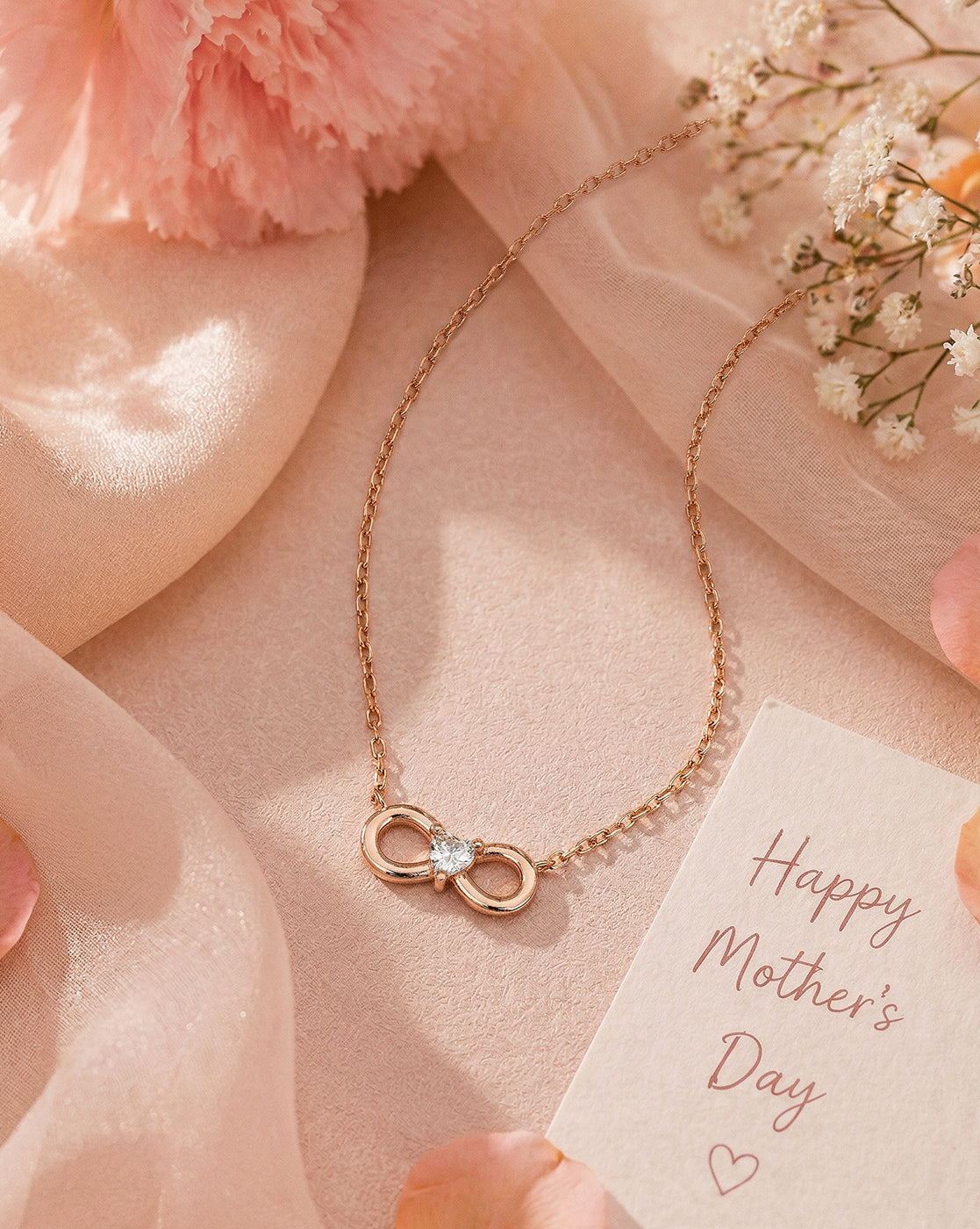 18kt Rose Gold Plated CZ Infinity &amp; Heart Necklace