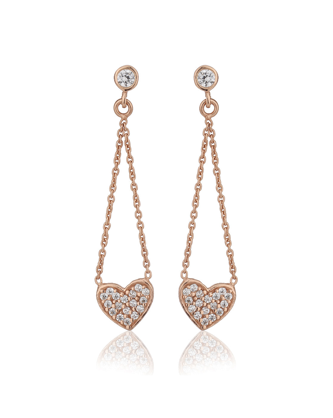Carlton London 925 Sterling Silver Rose Gold Plated Cz Heart Drop Earring For Women